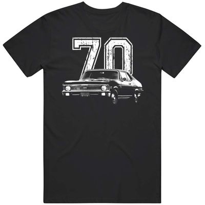 1970 Chevy Nova Ss Front Three Quarter View with Year T Shirt XL Black