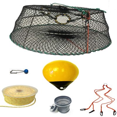 KUFA Sports Tower Style Prawn Trap with 400' Rope, Yellow Float, Vented Bait Jar & Harness Combo (CT77+PAP386+HA2)