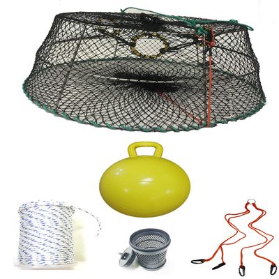 KUFA Sports Tower Style Prawn Trap with 400' Rope, Yellow Float, Vented Bait Jar & Harness Combo (CT77+PAS56+HA2)