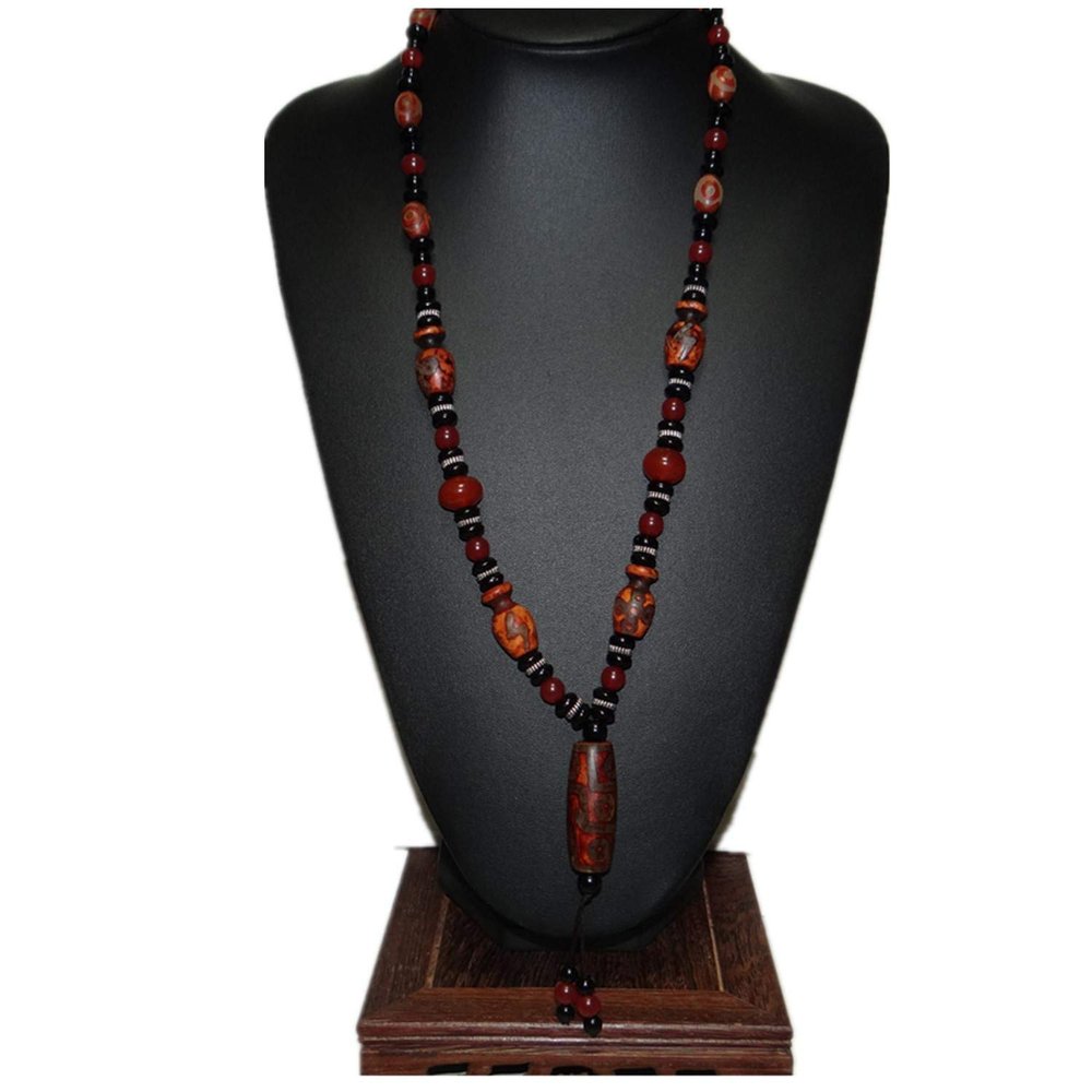 25" China Certified Nature Agate Jade Dzi Bead Necklace Pendants 0056