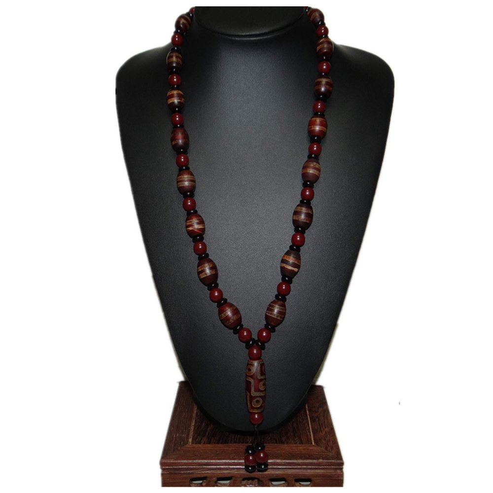26" China Certified Nature Agate Jade Dzi Bead Necklace Pendants 0059