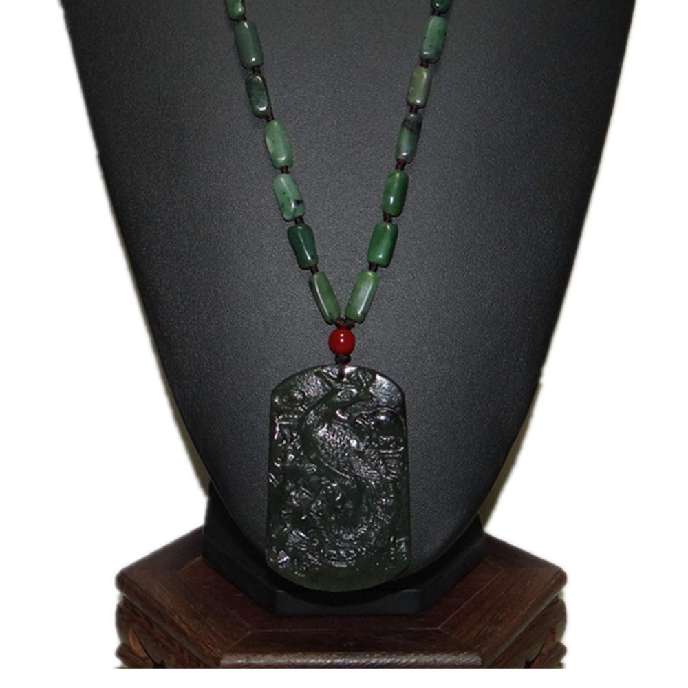 2.6" China Certified Nature Hetian Nephrite Green Jade Auspicious Phoenix Hand Carved Necklace Pendant
