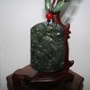 2.6" China Certified Nature Hetian Nephrite Green Jade Auspicious Phoenix Hand Carved Necklace Pendant view 2