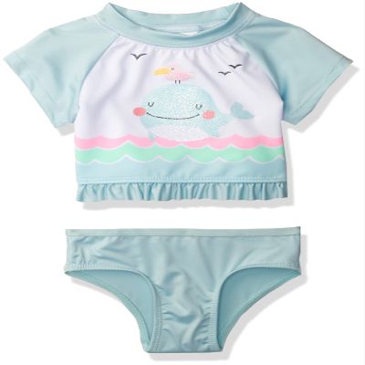 Wippette Girls' Two-Piece Printed Rashguard Sets, Soft Blue, 18M