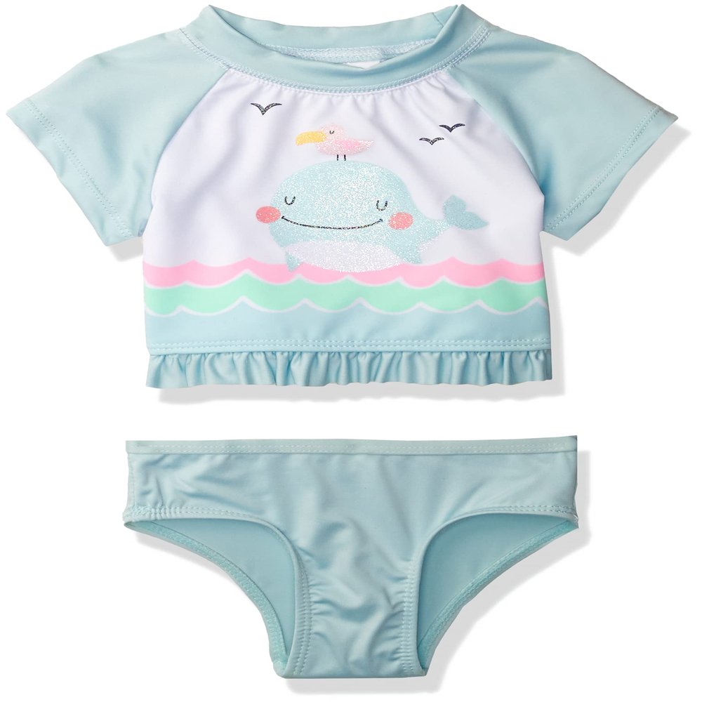 Wippette Girls' Two-Piece Printed Rashguard Sets, Soft Blue, 18M