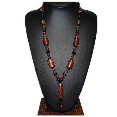 25" China Certified Nature Agate Jade Lucky Dzi Beads Necklace Pendants 0057
