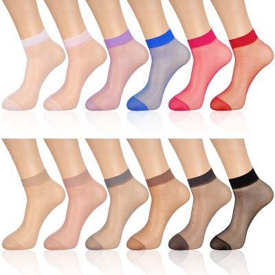 Geyoga 12 Pairs Sheer Ankle Socks Thin Nylon Transparent Ankle High Hosiery Socks Short Dress Stockings for Women(Medium,Multi Color)