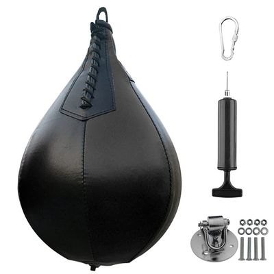 YCYU Punching Bag Boxing Speedbag Swivel Set with Black Leather Ball & Pump - Professional Speed Ball Boxing Punching Bag Muay Thai Exercise Equipment Kit (Black)