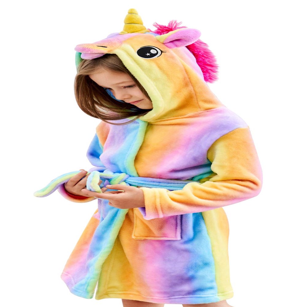 Doctor Unicorn Soft Unicorn Hooded Bathrobe Sleepwear - Unicorn Gifts for Girls (Rainbow 2, 10-11 Years)