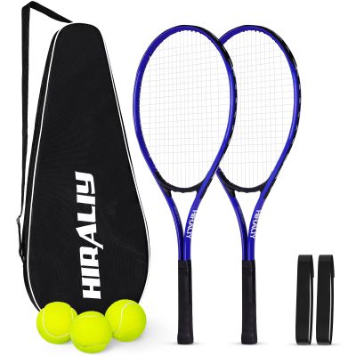 HIRALIY Blue Tennis Rackets Set of 2 for Teenagers & Beginners - 27 Inch Student Recreational Tennis Racquet - Durable Reinforced Practice Gear for High School & Backyard