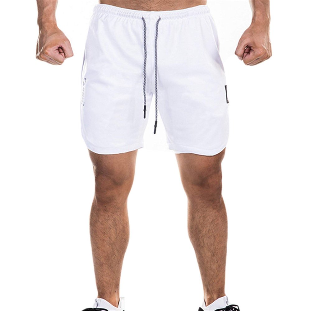Andongnywell Men's Running Quick Dry Lightweight Gym Shorts with Pockets Workout Athletic Shorts Pants (White,Large)