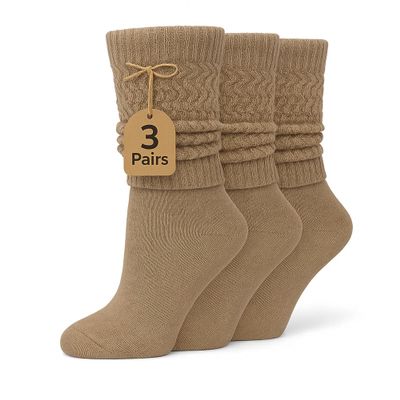 AWS/American Made Lightweight Slouch Socks 3 PAIRS Shoe Size 5-10 (Beige)
