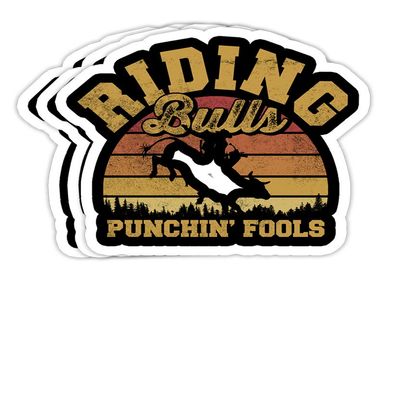 eden tee Riding Bulls Punchin' Fools Funny Competitive Bull Rider - 4x3 Vinyl Stickers, Laptop Decal, Water Bottle Sticker (Set of 3)