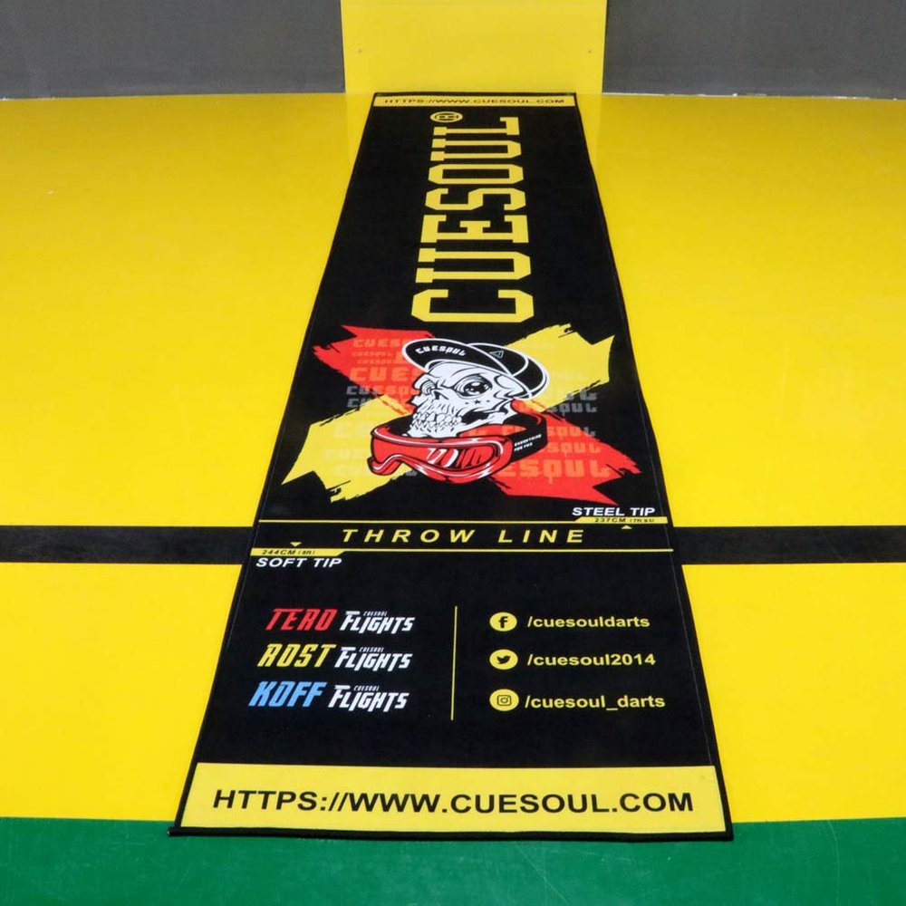 CUESOUL Heavy Duty Darts Mat Includes Both Official Soft & Steel Tip Throwline Skull in Hat