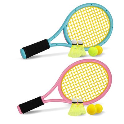 Crefotu Tennis Racket Set for Children,17 Inch Racquet with 3 Soft Balls,1 Tennis Ball and 4 Badminton Balls for Toddler Indoor/Outdoor Sports