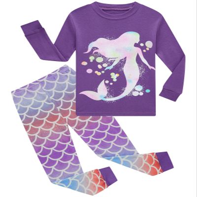 Girls Pajamas 100% Cotton Girls Mermaid Pajamas Toddler Pjs Set Kids Sleepwear Size 8 Purple