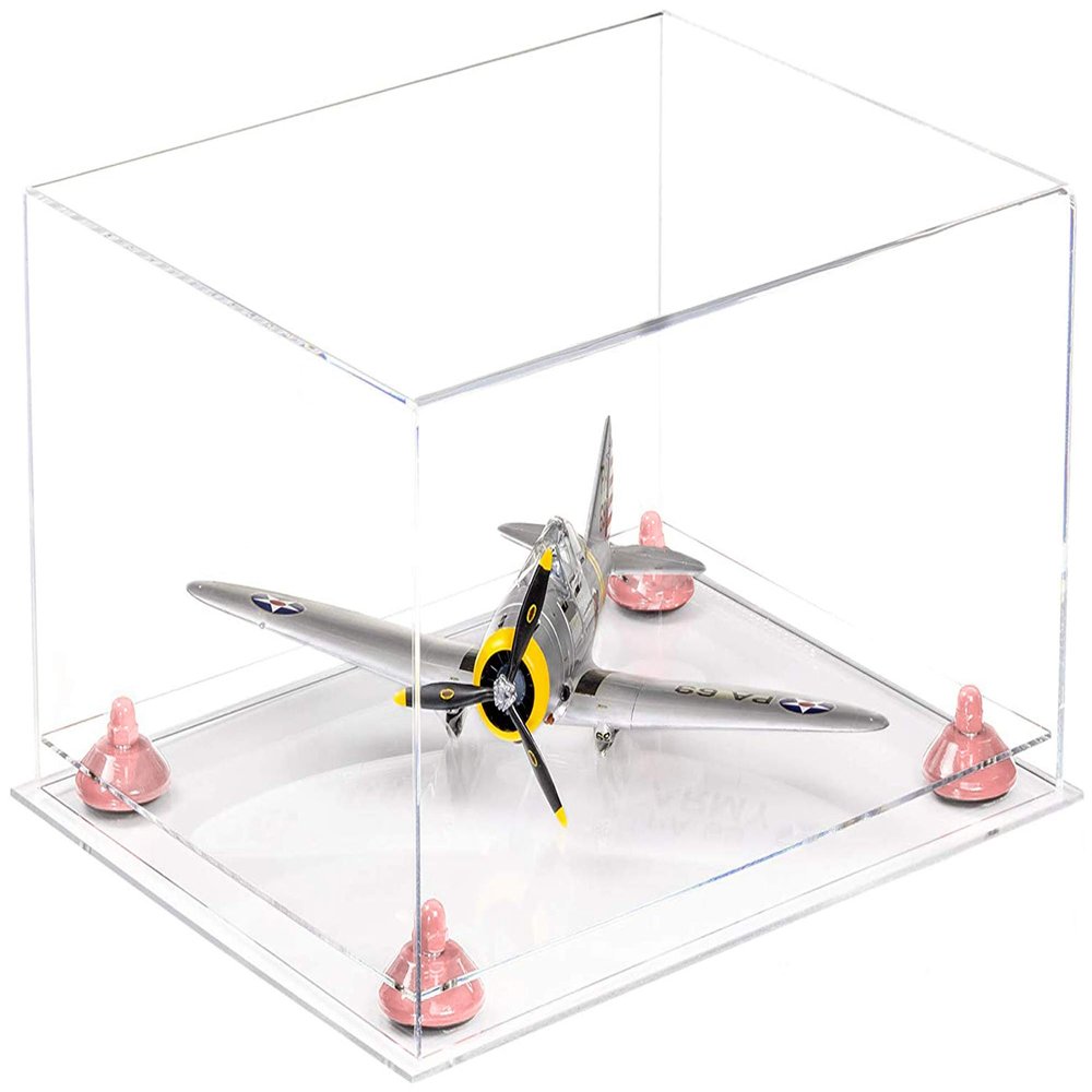 Better Display Cases Acrylic Versatile Display Case - Large Rectangle Box with Clear Case, Pink Risers and Clear Base 15.25" x 12" x 8" (A026/V12)