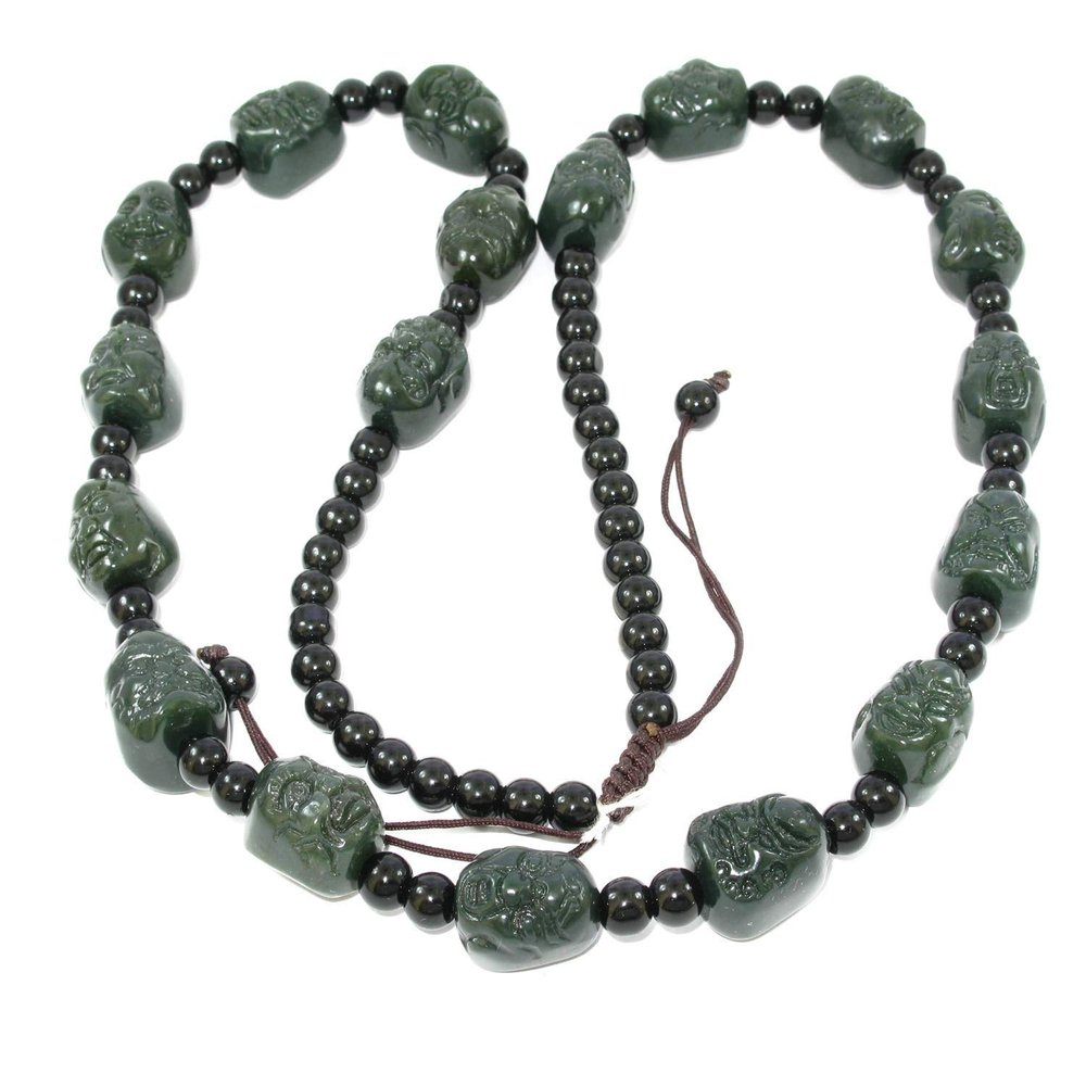 0.8" China Nature Certified Nature Hetian Nephrite Jade 18 Arhat Buddha Fine Carved Necklace 5097
