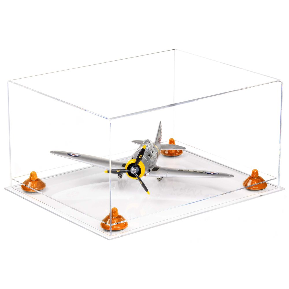 Better Display Cases Acrylic Versatile Display Case - Large Rectangle Box with Clear Case, Orange Risers and Clear Base 15.25" x 12" x 8" (A026/V12)
