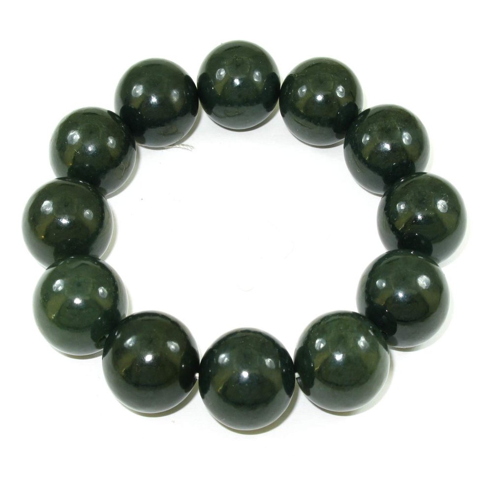 0.7" China Nature Certified Nature Hetian Nephrite Jade Round Beads Hand Carved Bangle Bracelet 5084