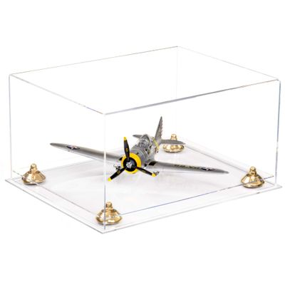 Better Display Cases Acrylic Versatile Display Case - Large Rectangle Box with Clear Case, Gold Risers and Clear Base 15.25" x 12" x 8" (A026/V12)