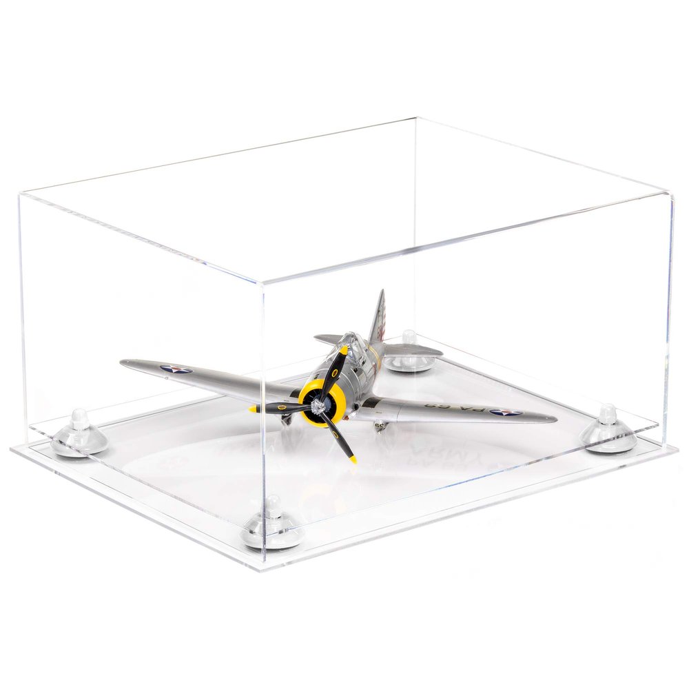 Better Display Cases Acrylic Versatile Display Case - Large Rectangle Box with Clear Case, White Risers and Clear Base 15.25" x 12" x 8" (A026/V12)