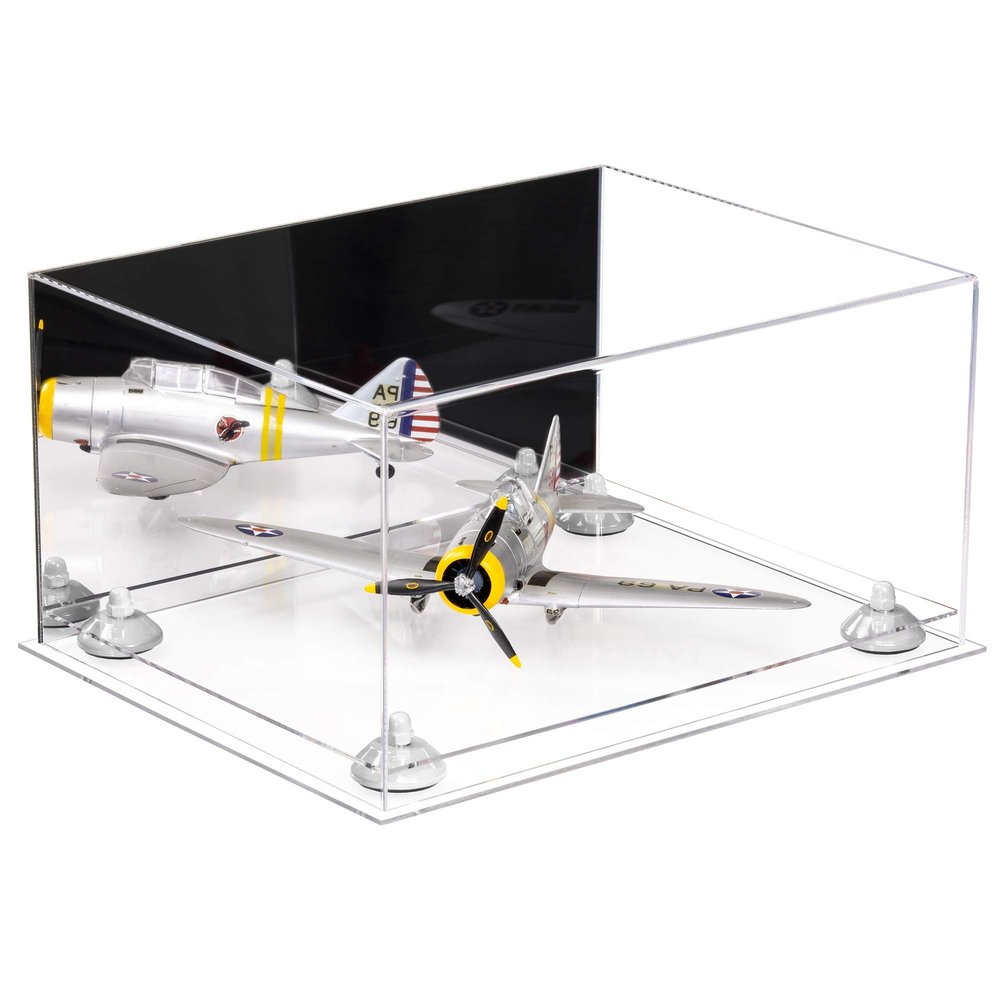 Better Display Cases Acrylic Versatile Display Case - Large Rectangle Box with Mirror Case, White Risers and Clear Base 15.25" x 12" x 8" (A026/V12)