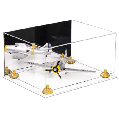 Better Display Cases Acrylic Versatile Display Case - Large Rectangle Box with Mirror Case, Yellow Risers and Clear Base 15.25" x 12" x 8" (A026/V12)