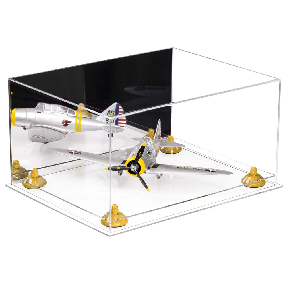 Better Display Cases Acrylic Versatile Display Case - Large Rectangle Box with Mirror Case, Yellow Risers and Clear Base 15.25" x 12" x 8" (A026/V12)