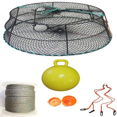 KUFA Sports Tower Style Prawn Trap with 400' Rope, Yellow Float, Vented Bait Jar & Harness Combo (CT79+PAL55+HA2)