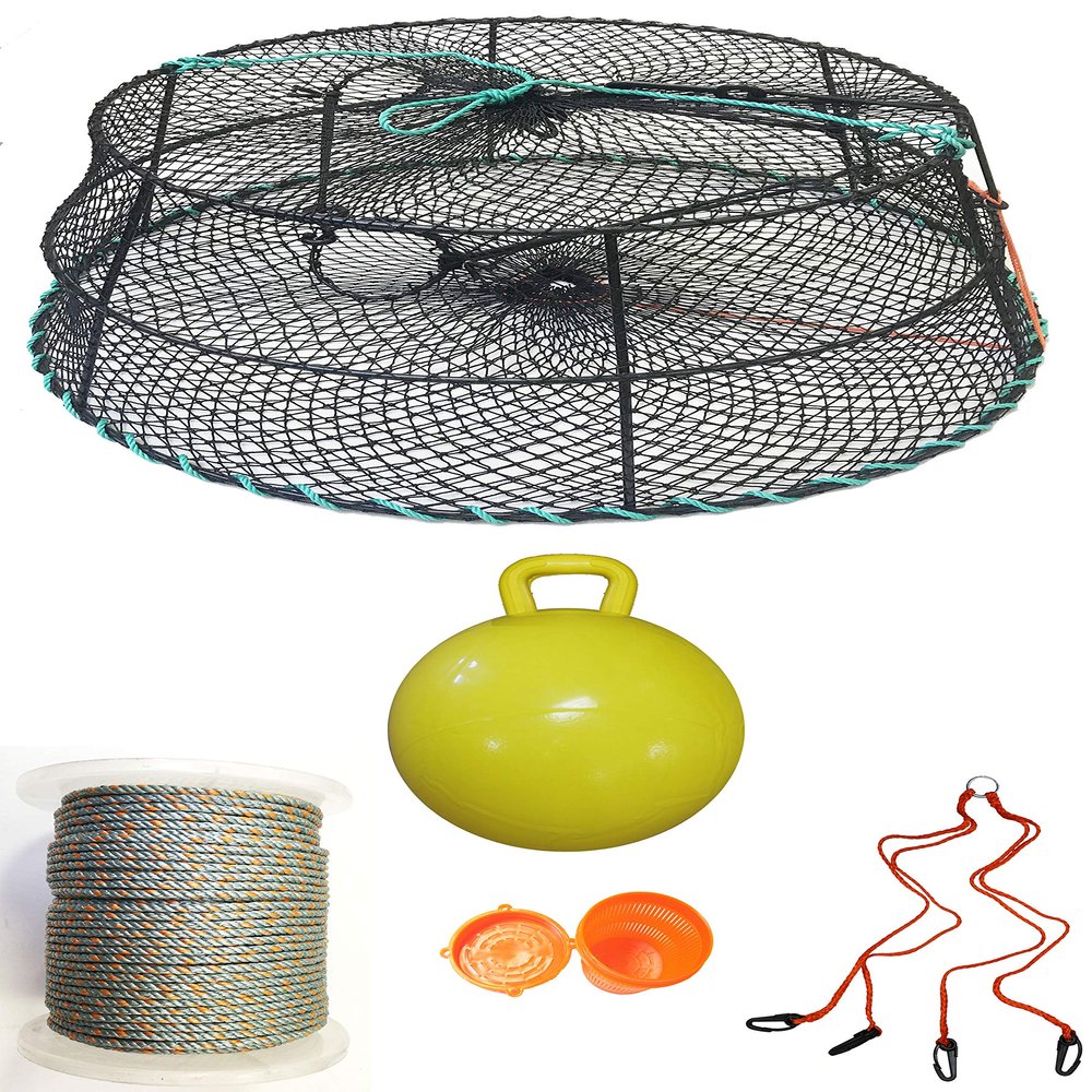 KUFA Sports Tower Style Prawn Trap with 400' Rope, Yellow Float, Vented Bait Jar & Harness Combo (CT79+PAL55+HA2)