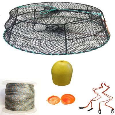 KUFA Sports Vinyl Coated Tower Style Prawn Trap with 400' Rope, Yellow Float, Vented Bait Jar & Harness Combo (CT79+PAL35+HA2)