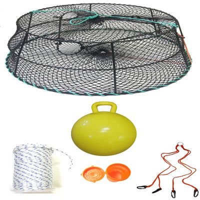 KUFA Sports Tower Style Prawn Trap with 400' Rope, Yellow Float, Vented Bait Jar & Harness Combo (CT79+PAM55+HA2)