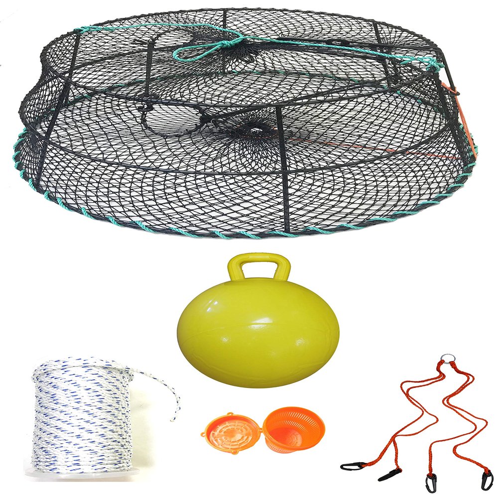 KUFA Sports Tower Style Prawn Trap with 400' Rope, Yellow Float, Vented Bait Jar & Harness Combo (CT79+PAM55+HA2)