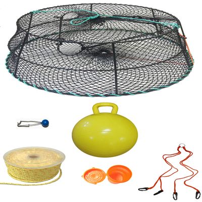KUFA Sports Tower Style Prawn Trap with 400' Rope, Yellow Float, Vented Bait Jar & Harness Combo (CT79+PAP55+HA2)