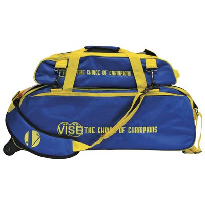 Vise Three Ball Tote Roller Bowling Bag with Shoe Pouch Blue Yellow