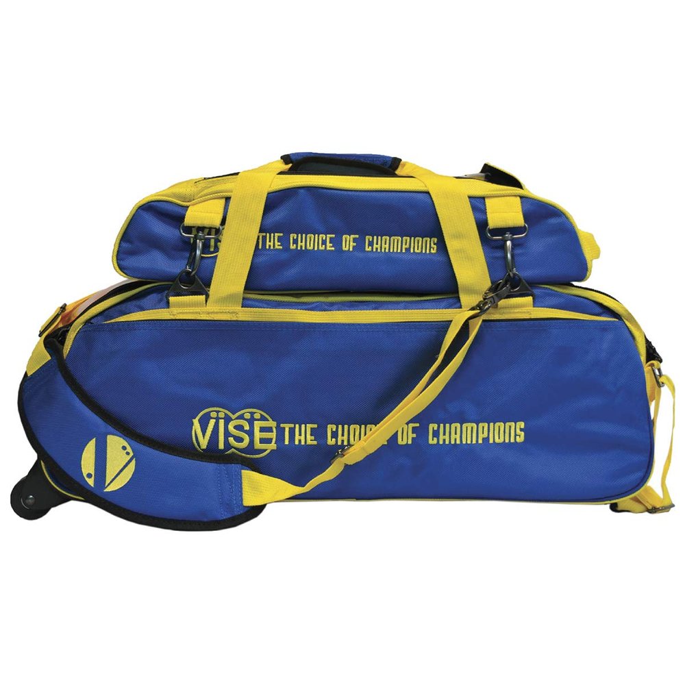 Vise Three Ball Tote Roller Bowling Bag with Shoe Pouch Blue Yellow