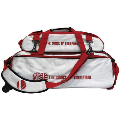 Vise Three Ball Tote Roller Bowling Bag with Shoe Pouch White Red
