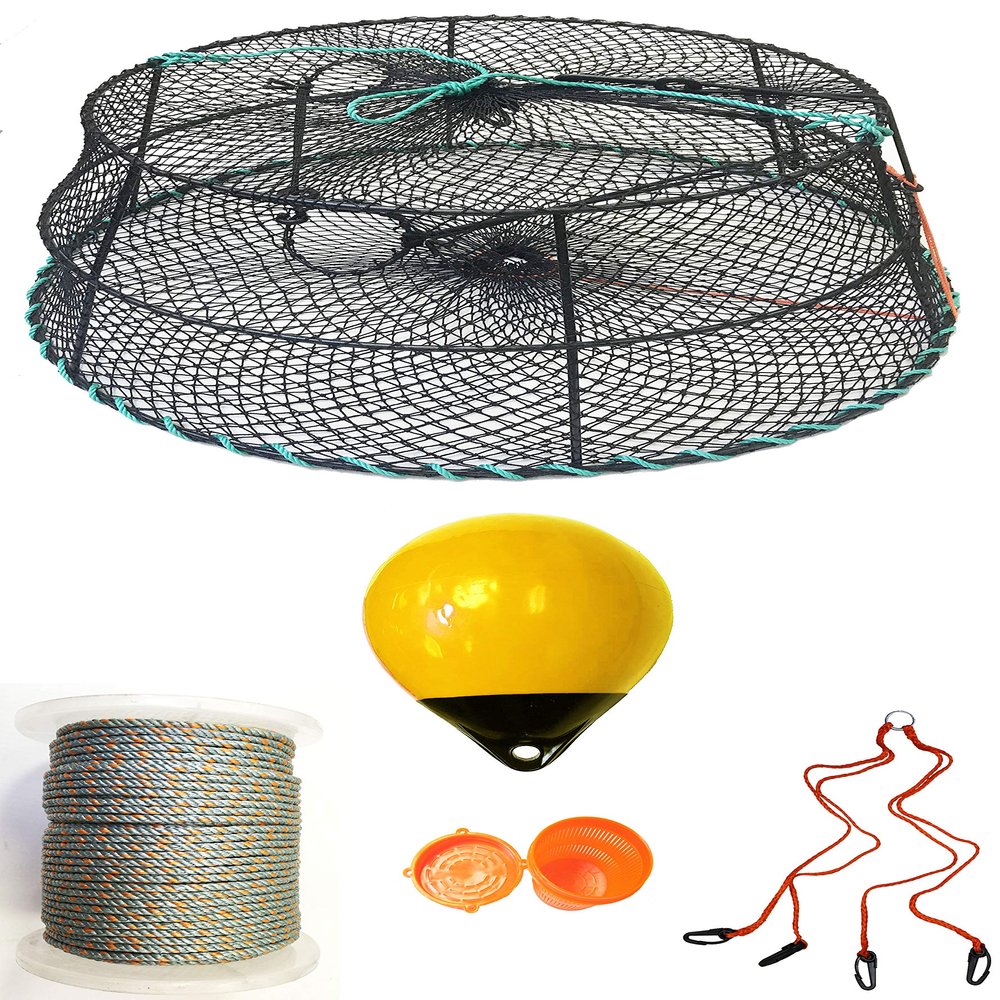 KUFA Sports Tower Style Prawn Trap with 400' Rope, Yellow Float, Vented Bait Jar & Harness Combo (CT79+PAQ305+HA2)