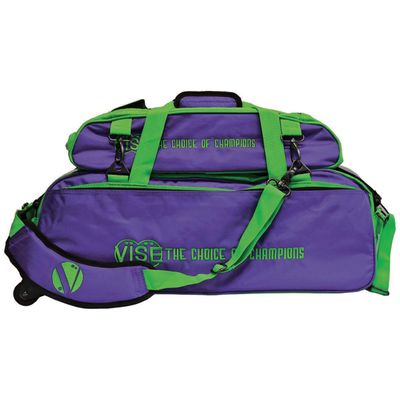 Vise Three Ball Tote Roller Bowling Bag with Shoe Pouch Grape Green