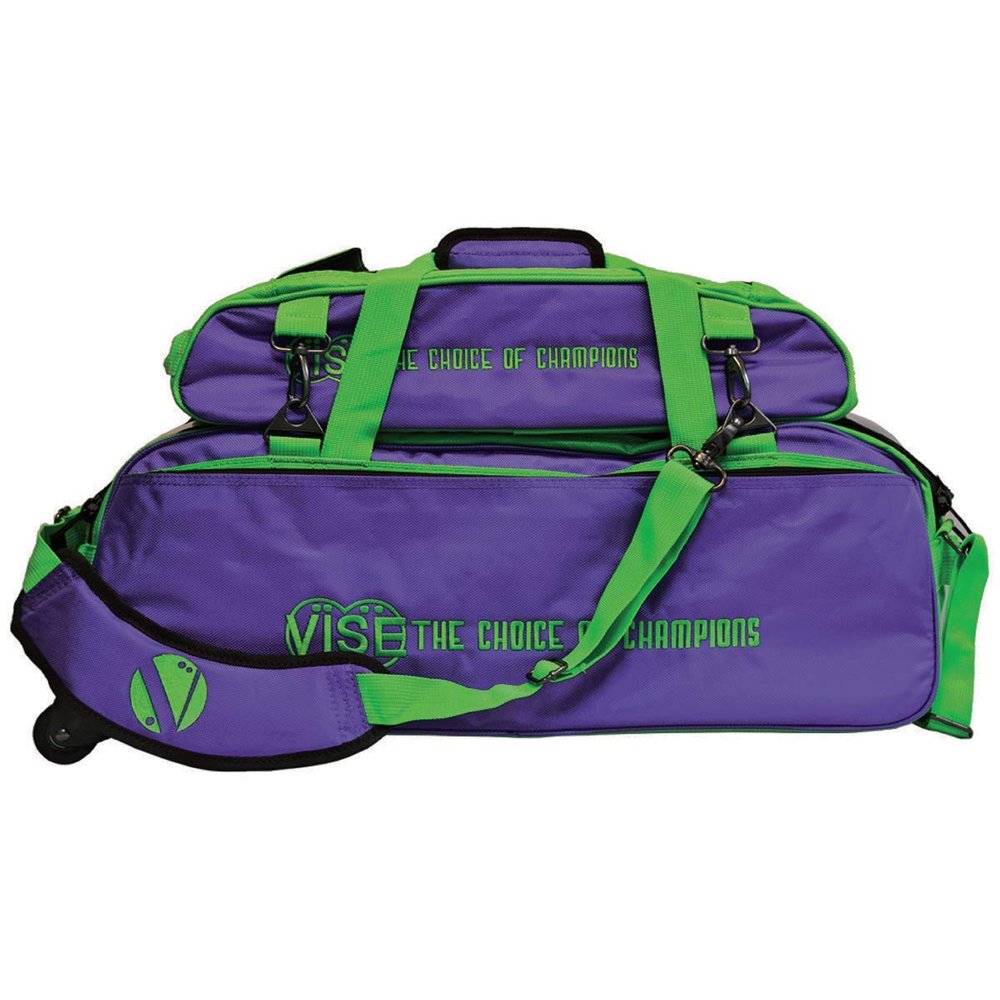 Vise Three Ball Tote Roller Bowling Bag with Shoe Pouch Grape Green
