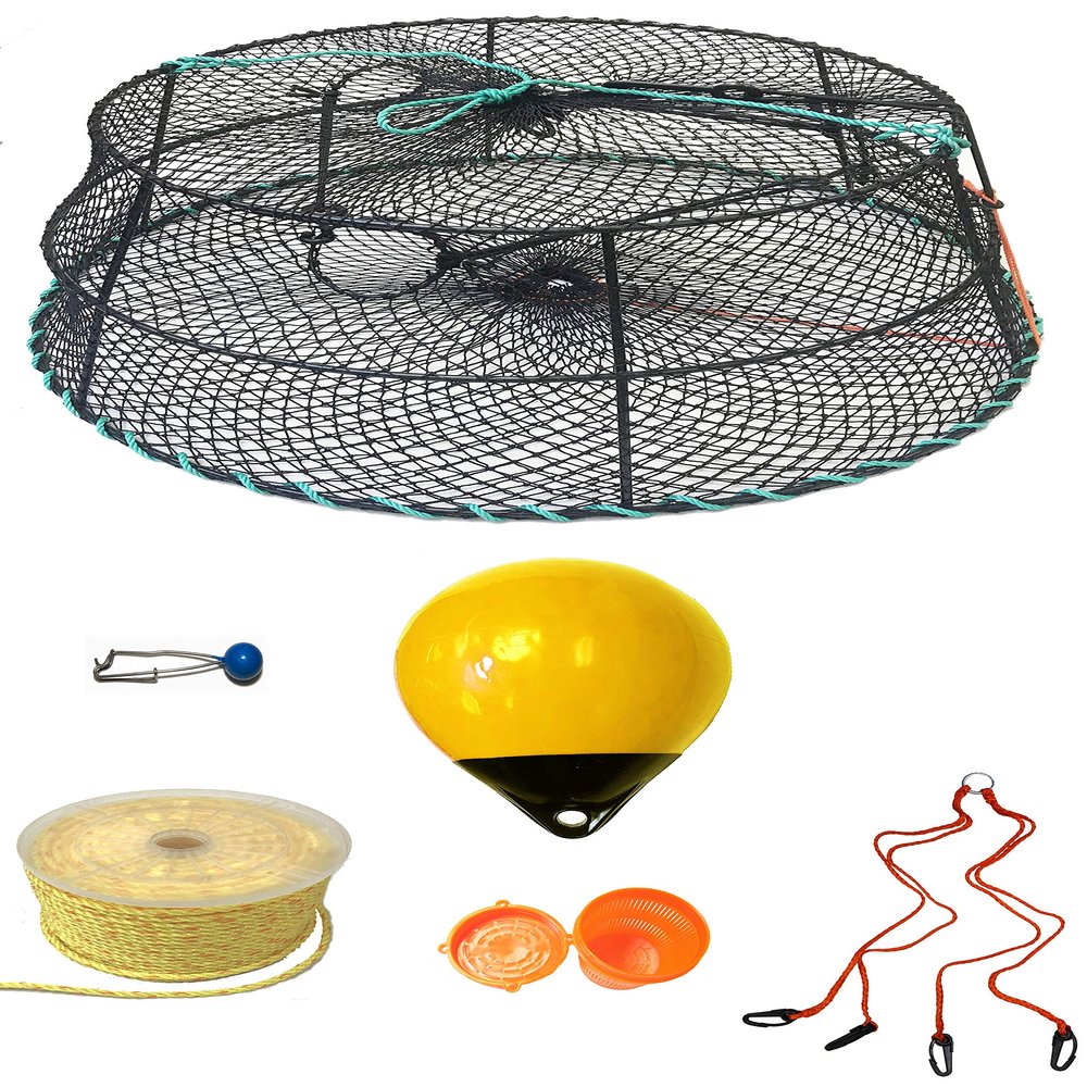 KUFA Sports Tower Style Prawn Trap with 400' Rope, Yellow Float, Vented Bait Jar & Harness Combo (CT79+PAP305+HA2)
