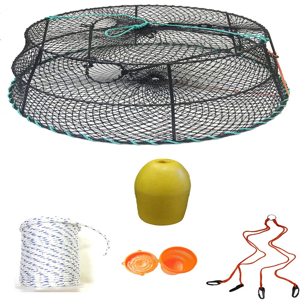 KUFA Sports Tower Style Prawn Trap with 400' Rope, Yellow Float, Vented Bait Jar & Harness Combo (CT79+PAM35+HA2)