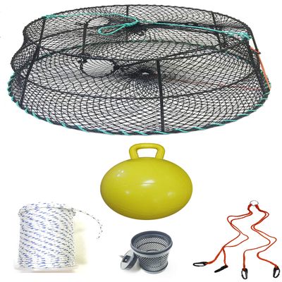 KUFA Sports Tower Style Prawn Trap with 400' Rope, Yellow Float, Vented Bait Jar & Harness Combo (CT79+PAM56+HA2)