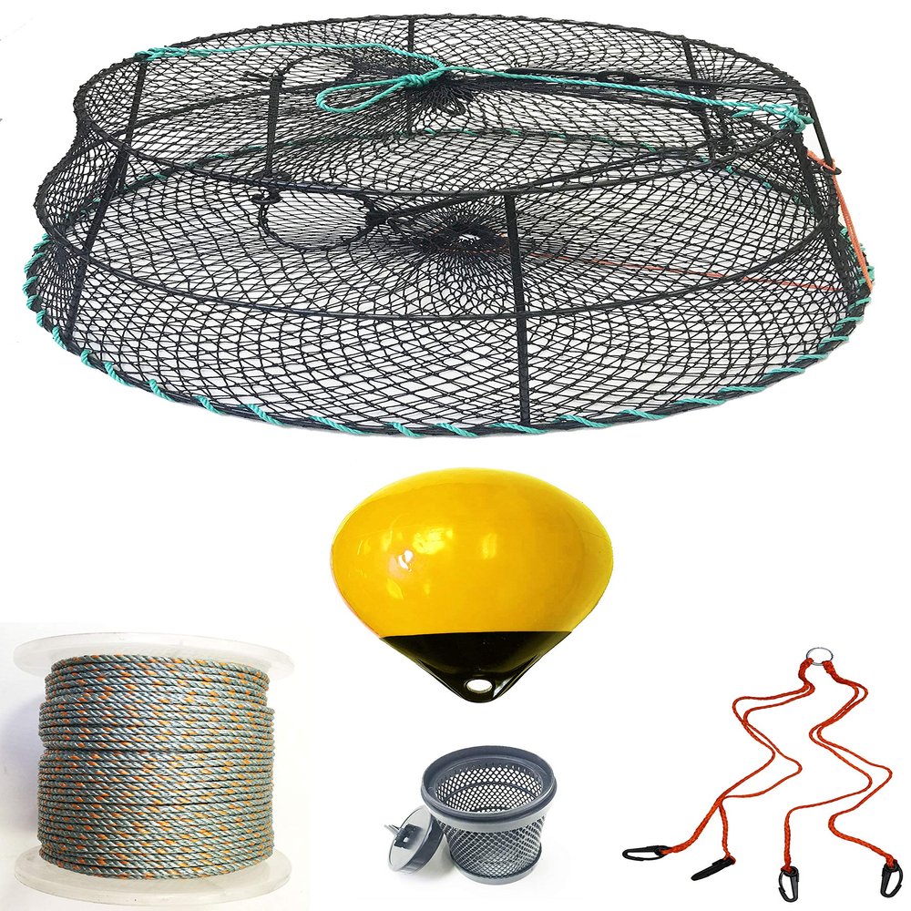 KUFA Sports Tower Style Prawn Trap with 400' Rope, Yellow Float, Vented Bait Jar & Harness Combo (CT79+PAQ306+HA2)