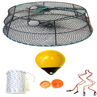 KUFA Sports Tower Style Prawn Trap with 400' Rope, Yellow Float, Vented Bait Jar & Harness Combo (CT79+PAM305+HA2)