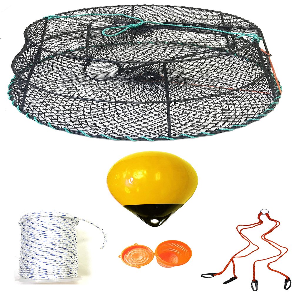 KUFA Sports Tower Style Prawn Trap with 400' Rope, Yellow Float, Vented Bait Jar & Harness Combo (CT79+PAM305+HA2)