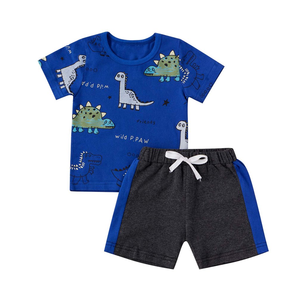 One opening Toddler Baby Boy Summer Clothes Daddy Son Letters T-Shirts Tees Tops+Camouflage Shorts Pants Outfits 2PCS Shorts Set Clothes (Blue Dinosaur outfits, 18-24 months)