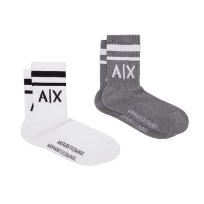 Armani Exchange Men's Logo Crew Socks 2 Pack, White/Melange Grey, Large-X-Large