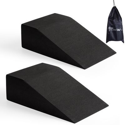 HarderWill 3 in 1 Yoga Foam Wedge Blocks (Pair), Calf Raise Block, Stretch Band Set, Calf Stretcher, Yoga Wrist Support, Balance, Pushup, Fitness, Pilates, Heel Stretcher, Squat Wedge with Gym Bag